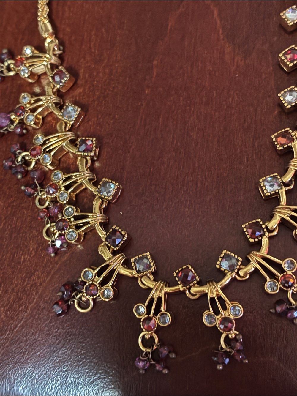 Gold-Women’s Dangle Necklace with Red and Clear Stones ❤️ - Picture 10 of 11